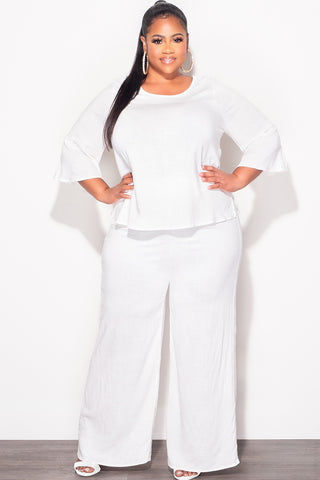 Final Sale Plus Size 2pc Top and Pants Set in Off White Linen