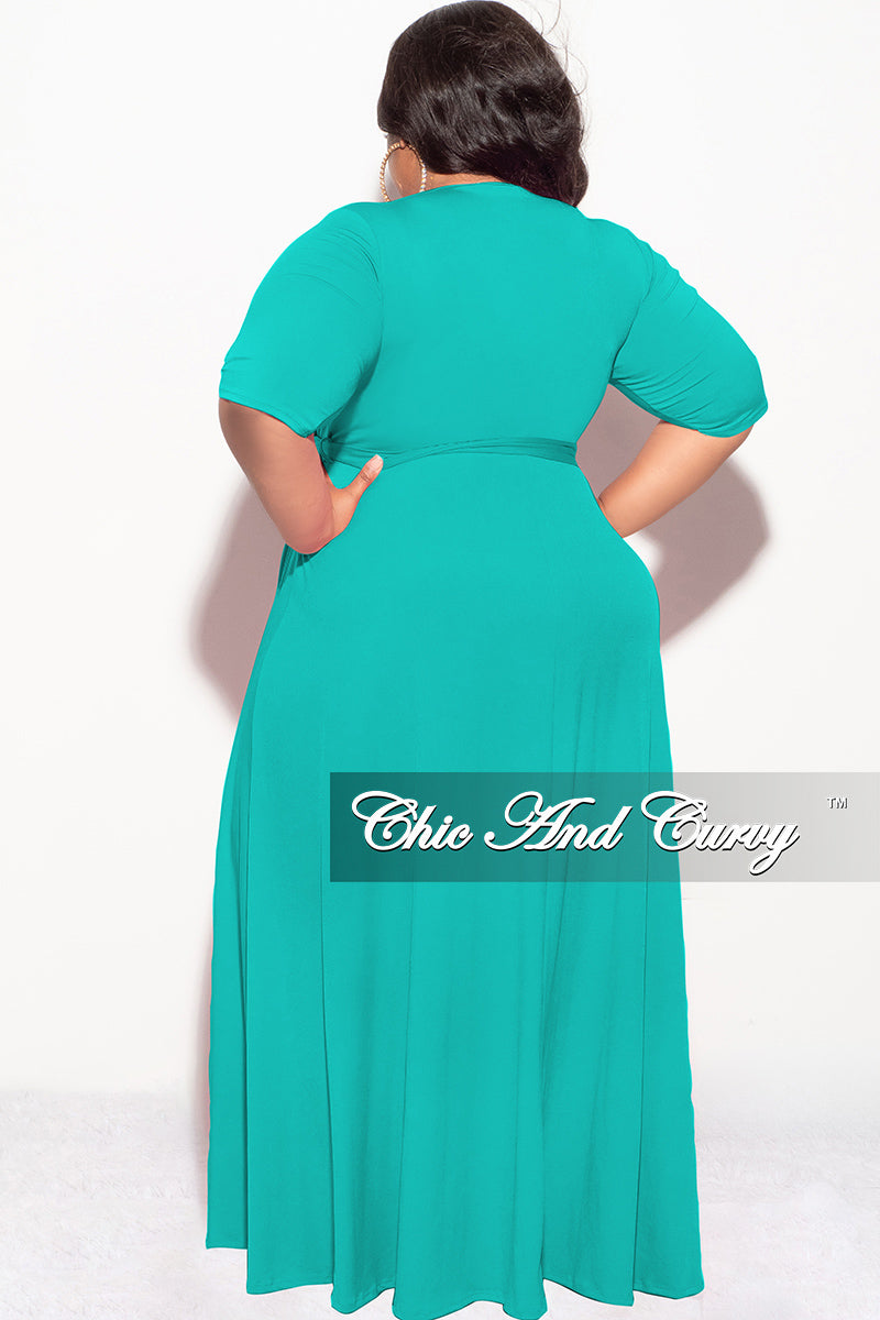 Final Sale Plus Size Deep V Faux Wrap with 3/4 Sleeves in Sea Breeze Green