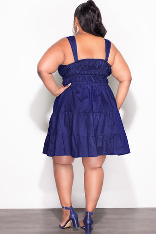 Final Sale Plus Size Sleeveless Baby Doll Dress in Navy Blue