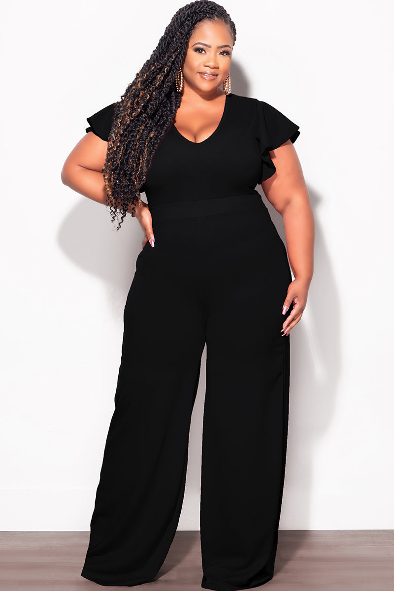 Final Sale Plus Size Ruffle Sleeve Jumpsuit in Black