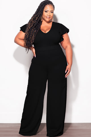 Final Sale Plus Size Ruffle Sleeve Jumpsuit in Black