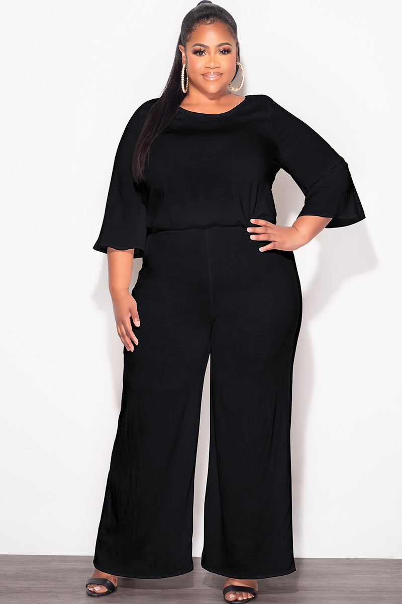 Final Sale Plus Size 2pc Top and Pants Set in Black Linen