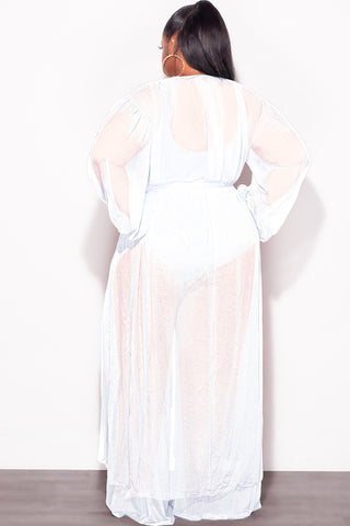 Final Sale Plus Size 2pc Sheer Duster and Pants Set in White