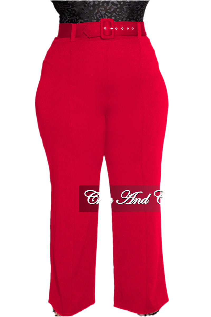 Final Sale Plus Size High-Waist Wide Leg Pants in Red Final Sale Plus Size High-Waist Wide Leg Pants in Red