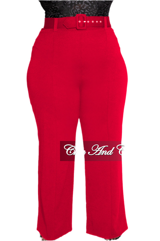 Final Sale Plus Size High-Waist Wide Leg Pants in Red