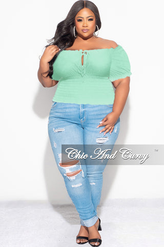 Final Sale Plus Size Off the Shoulder Top with Frill Bottom in Mint