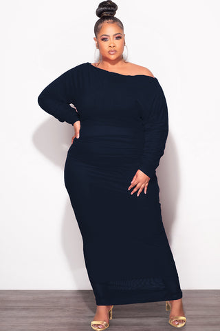 Final Sale Plus Size Mesh Midi Dress in Navy