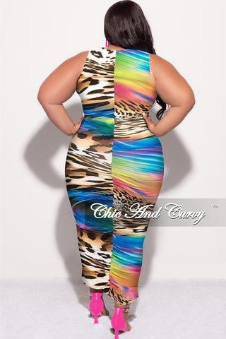 Final Sale Plus Size Sleeveless Ruched Dress In Multi Color Print