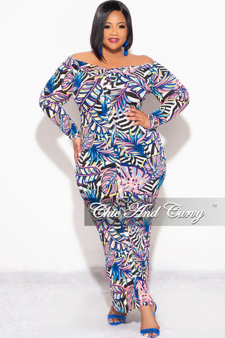 Final Sale Plus Size Off the Shoulder Long Sleeve Dress in Pink & Blue Zebra Print