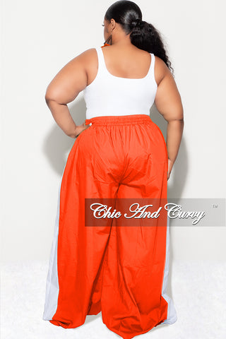 Final Sale Plus Size Oversized Varsity Striped Wide Leg Pants in Orange and White