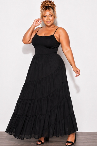 Final Sale Plus Size Tiered Maxi Dress in Black