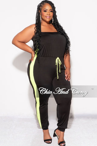 Final Sale Plus Size Strapless Tube Jumpsuit in Black and Neon Green