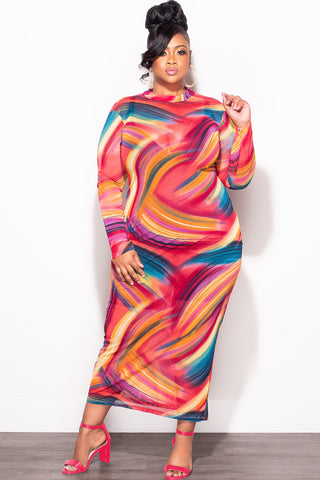 Final Sale Plus Size Sheer Mesh Bodycon Dress in Paint Brush Print - 1x 14/16 Final Sale Plus Size Sheer Mesh Bodycon Dress in Paint Brush Print - 1x 14/16