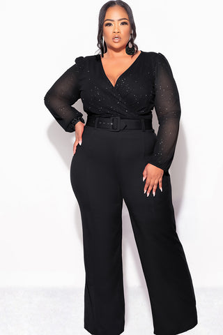 Final Sale Plus Size Sheer Glitter Faux Wrap Top in Black