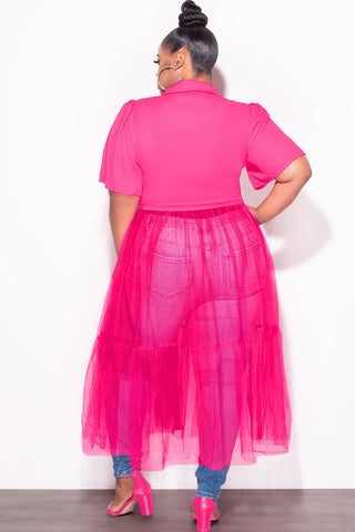 Final Sale Plus Size Top with Sheer Detail in Fuchsia
