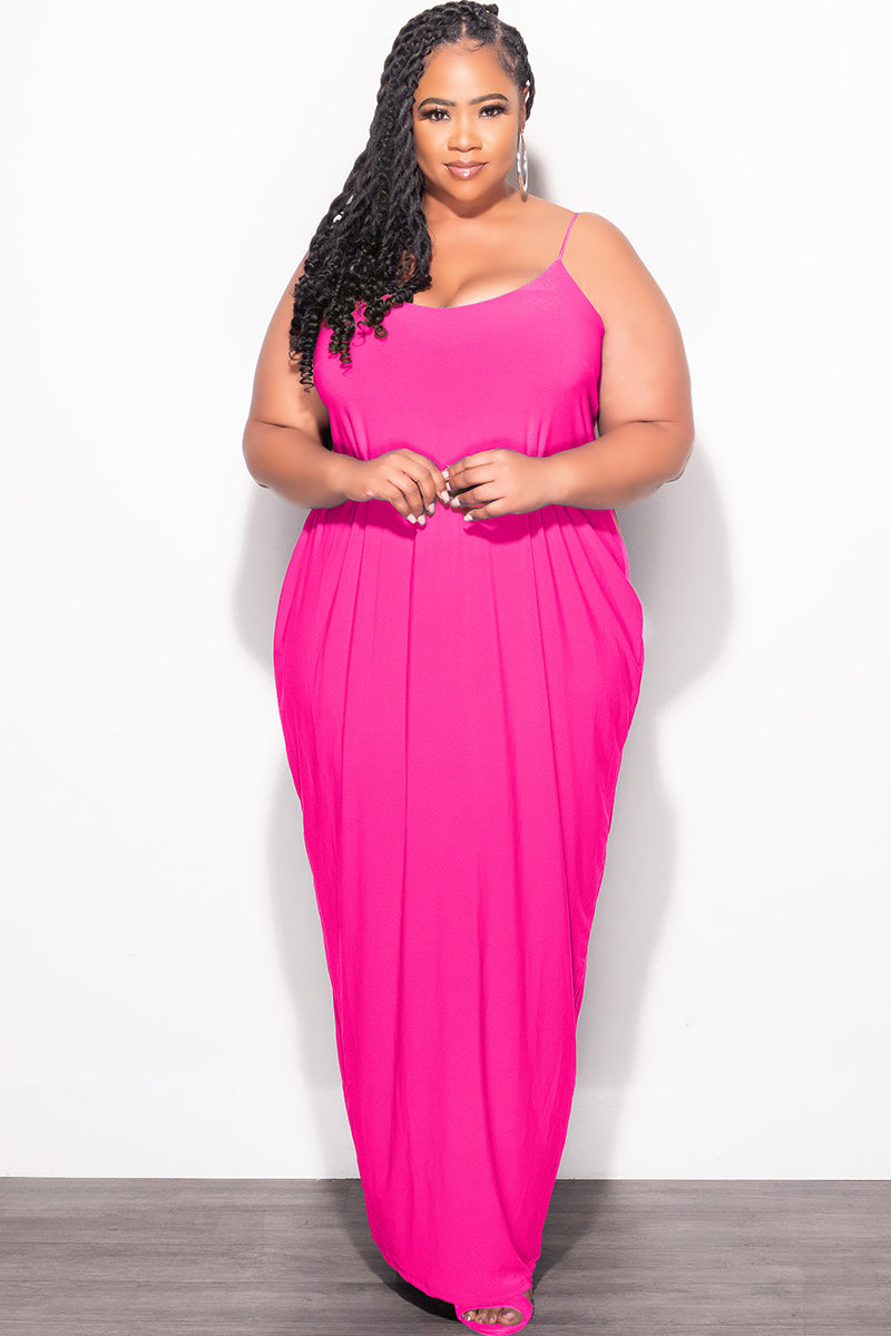 Final Sale Plus Size Tank Spaghetti Strap Maxi Dress in Fuchsia Chic And Curvy Final Sale Plus Size Tank Spaghetti Strap Maxi Dress in Fuchsia Chic And Curvy