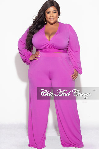 Final Sale Plus Size 2pc Tie Top & Pants in Light Purple