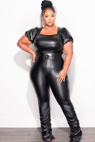 Final Sale Plus Size Puffed Sleeve Faux Leather Top in Black (Top Only)