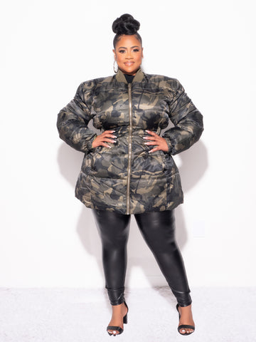 Final Sale Plus Size Puffer Jacket/Dress in Camouflage Print