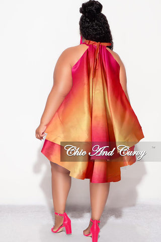 Final Sale Plus Size Halter Tiered Ruffle Mini Dress in Fuchsia Ombre Color Print