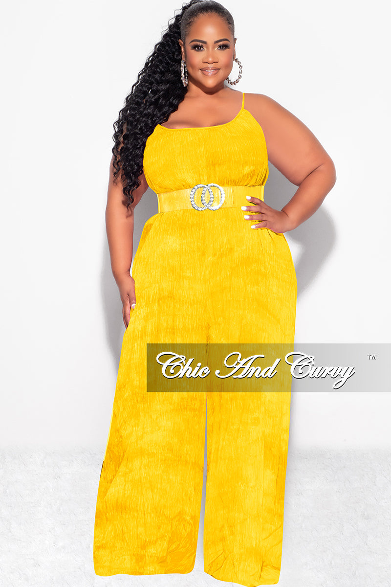 Final Sale Plus Size Jumpsuit with Soft Crepe Fabric in Yellow