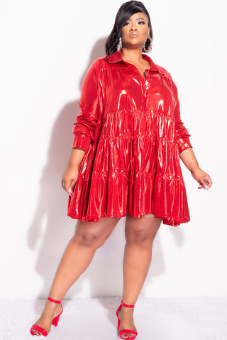 Final Sale Plus Size Skirt Dress in Metallic Red