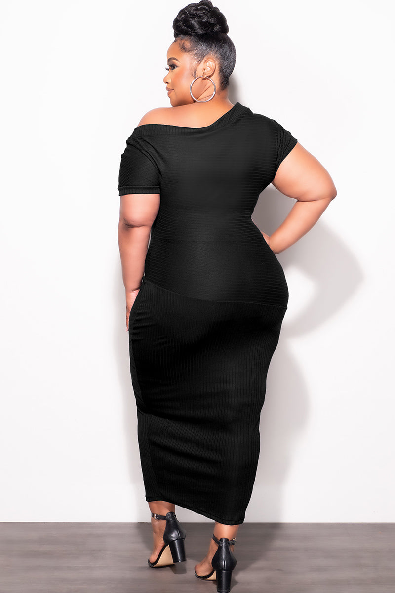 Final Sale Plus Size Off The Shoulder Ribbed Midi Dress in Black - 1x 14/16 Final Sale Plus Size Off The Shoulder Ribbed Midi Dress in Black - 1x 14/16
