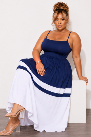 maxi colorblock dress Final Sale Plus Size Poplin Color Block Maxi Dress Navy and White – Chic And Curvy