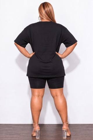 Final Sale Plus Size 2pc Scoop Tunic Top and Matching Shorts Set in Black