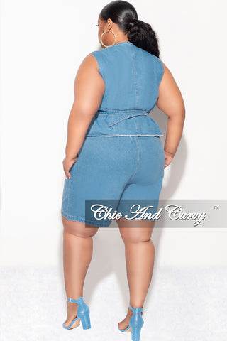 Final Sale Plus Size 2pc Sleeveless Blazer Vest Short Set in Denim