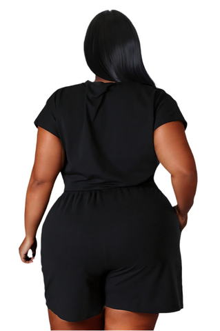 Final Sale Plus Size 2pc Bling Rhinestone Graphic Top and Short Set Set In Black