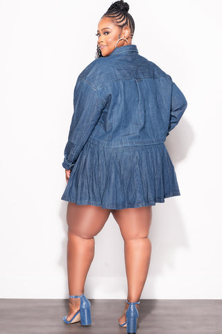Final Sale Plus Size Short Mini Pleated Skirt in Denim (Skirt Only)