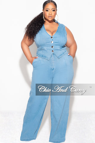 Final Sale Plus Size 2pc Sleeveless Blazer Vest and Pants Set in Denim