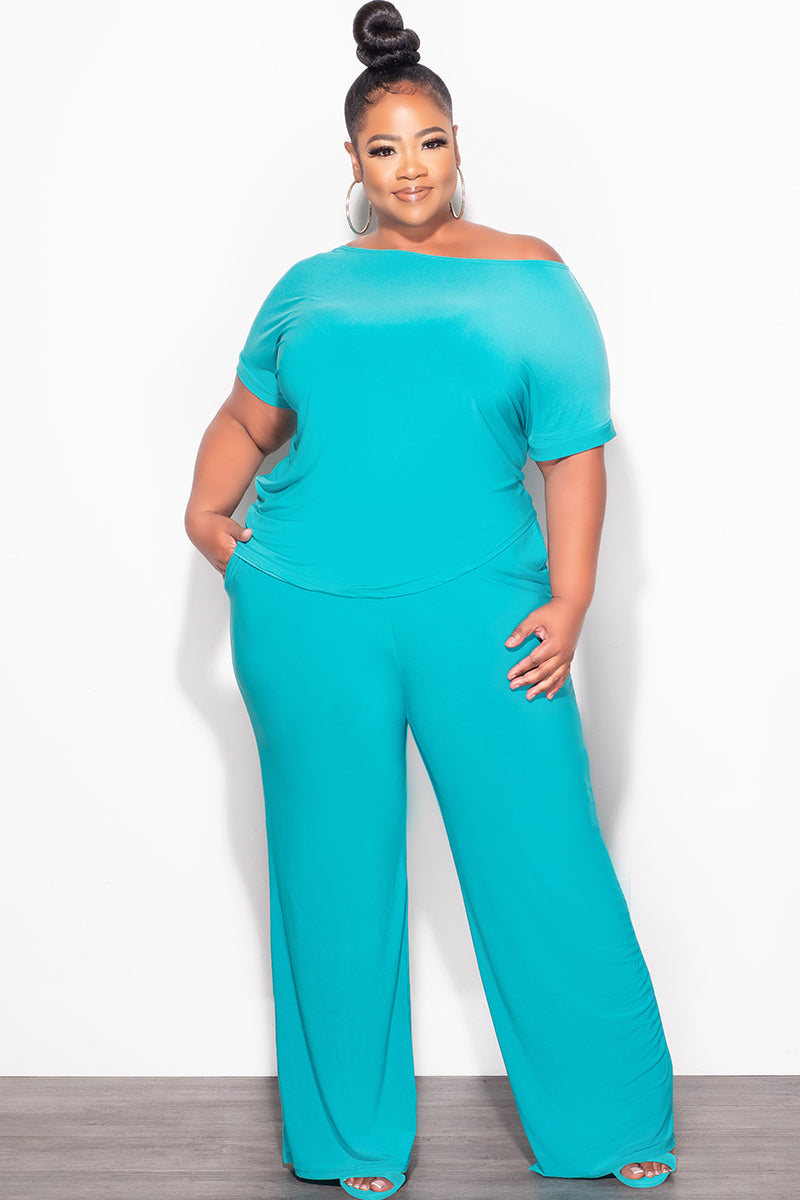 Final Sale Plus Size 2pc Top and Pants Set in Dark Teal