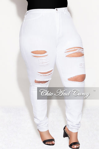 Final Sale Plus Size Denim Jeans with Ripped Front in White