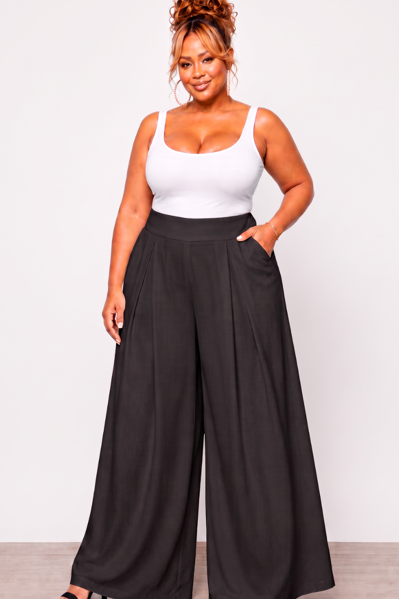 Final Sale Plus Size Wide Leg Pants in Black