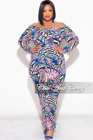 Final Sale Plus Size Off the Shoulder Long Sleeve Dress in Pink & Blue Zebra Print