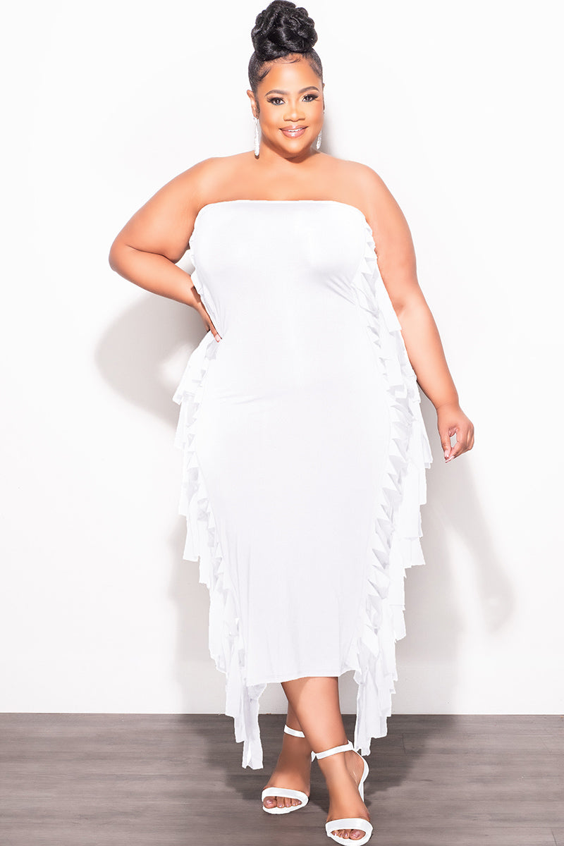 Final Sale Plus Size Strapless Fringe Dress in White