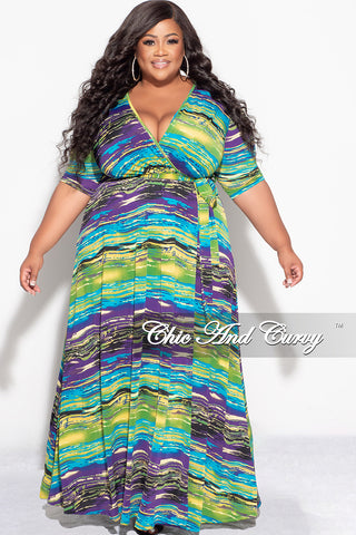 Final Sale Plus Size Deep V Faux Wrap with 3/4 Sleeves in Purple and Green