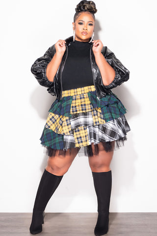 Final Sale Plus Size Faux Leather Bubble Jacket in Black