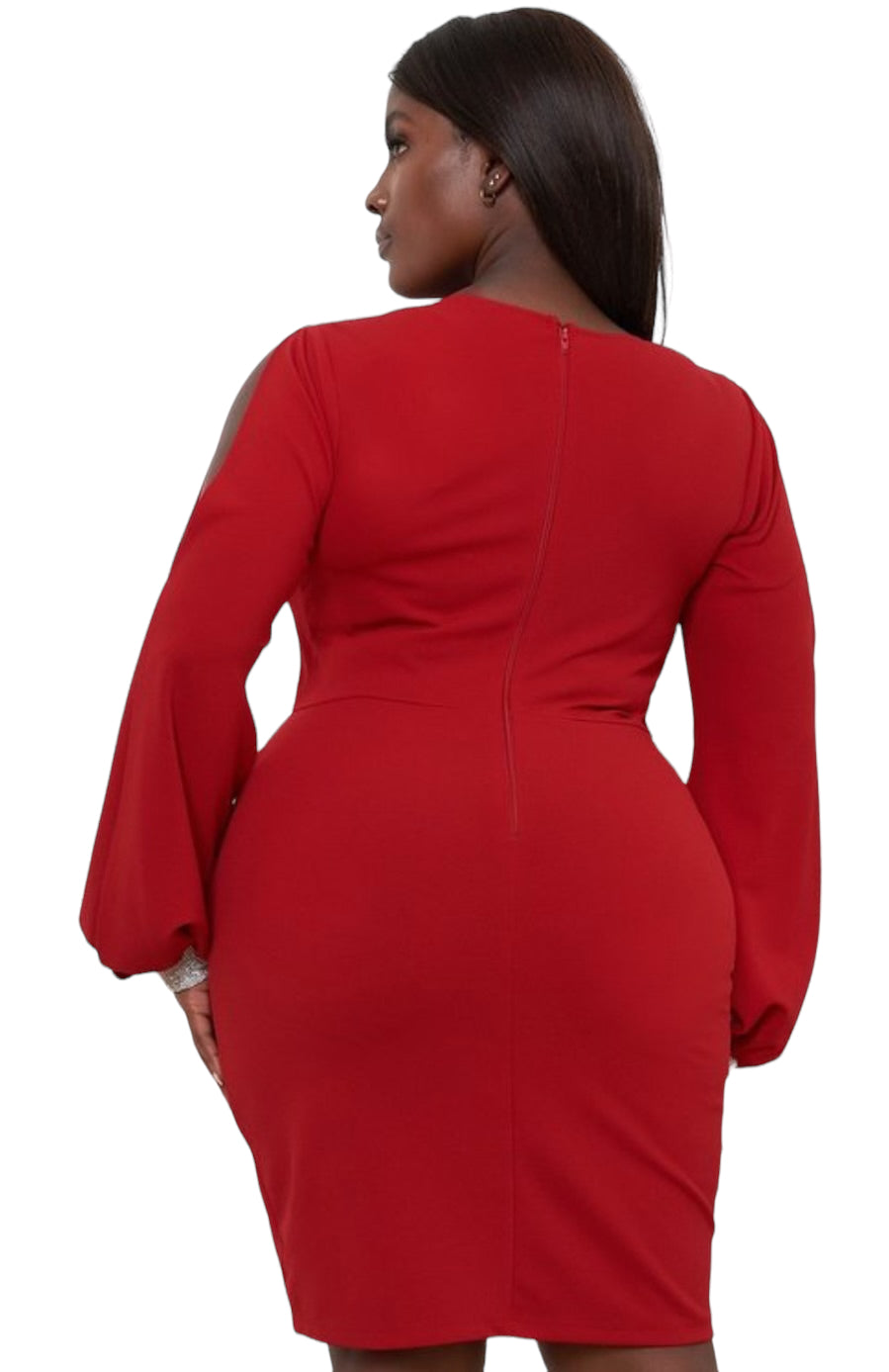 Final Sale Plus Size Long Sleeve Cutout Ruched BodyCon Dress with Front Slit in Red - 3x 22 Final Sale Plus Size Long Sleeve Cutout Ruched BodyCon Dress with Front Slit in Red - 3x 22