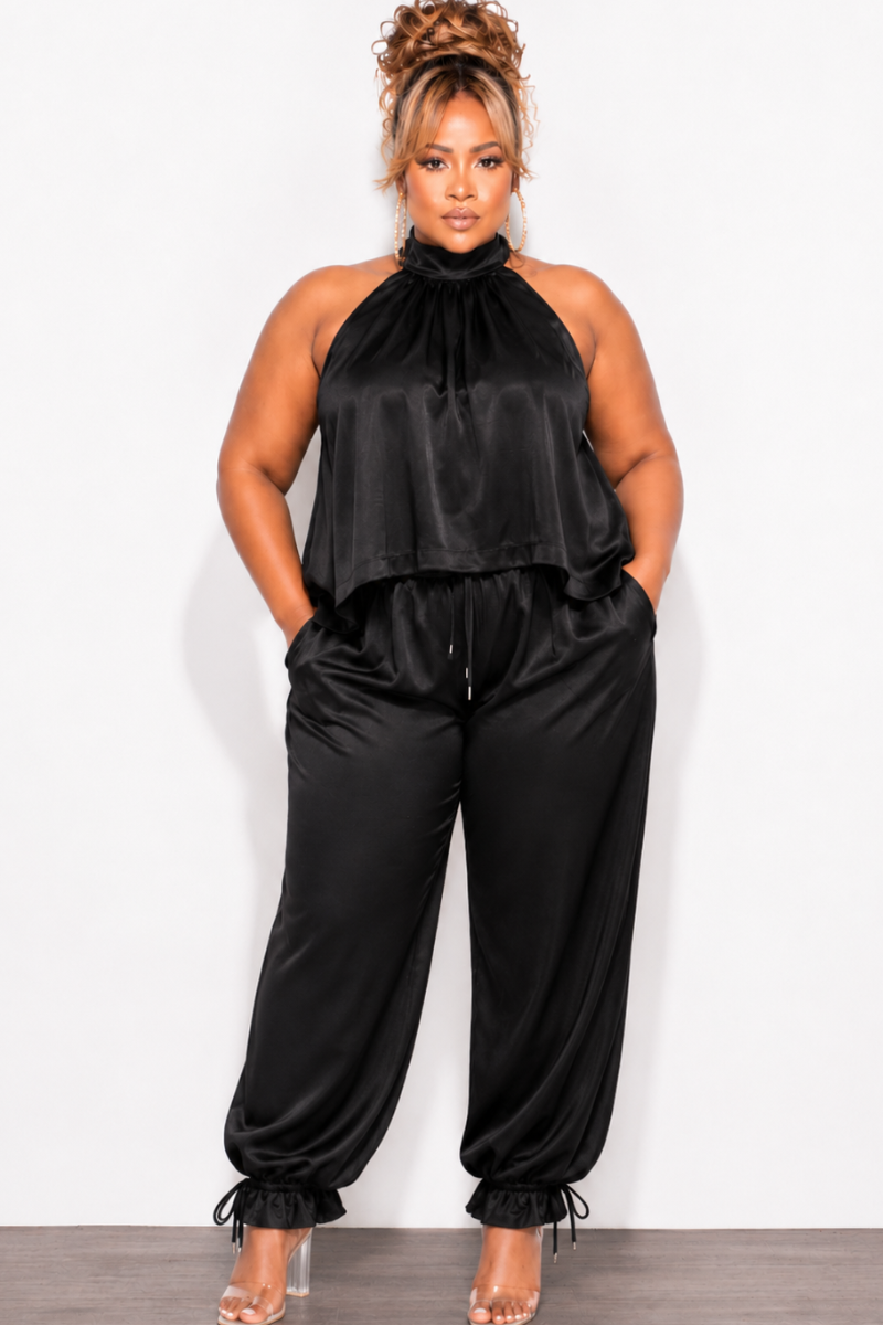 Final Plus Size 2pc Halter Pant Set in Black
