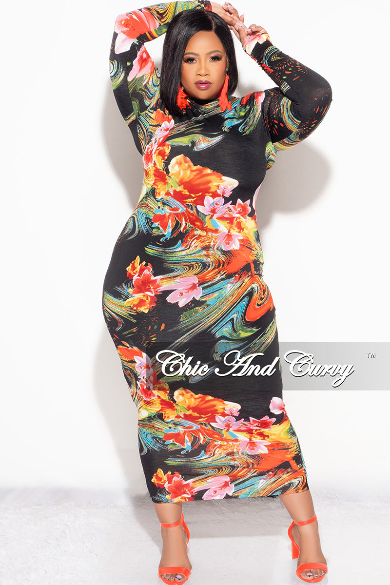 Final Sale Plus Size Reversible Bodycon Dress in Black Floral Print