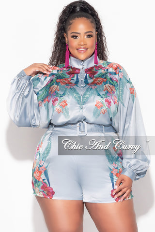 Final Sale Plus Size 2pc Short Set in Blue Multi-Color