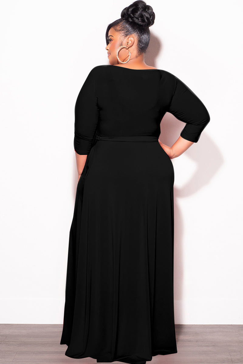 Final Plus Size Long Dress with 3/4 Sleeve and Tie in Black Chic And Curvy Final Plus Size Long Dress with 3/4 Sleeve and Tie in Black Chic And Curvy