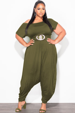 Final Sale Plus Size Harem Jumpsuit in Olive Green