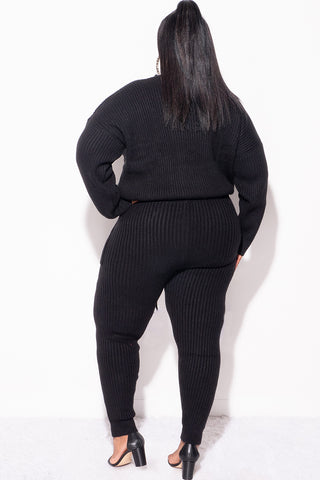 Final Sale Plus Size 2pc Warm & Cozy Sweater Knit Pants Set in Black