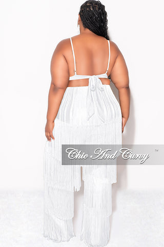 Final Sale Plus Size 2pc Fringe Layered Bra Top and Pants Set In White