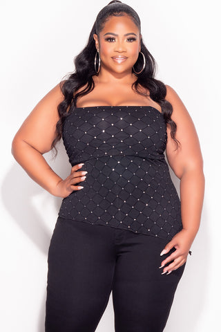Final Sale Plus Size Sheer  Asymmetrical Tube Top in Black with Diamond Pattern