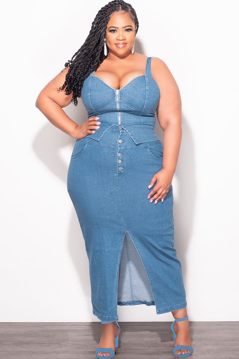 Final Sale Plus Size 2pc Set Tank Top and Skirt In Blue Denim Chic And Curvy Final Sale Plus Size 2pc Set Tank Top and Skirt In Blue Denim Chic And Curvy